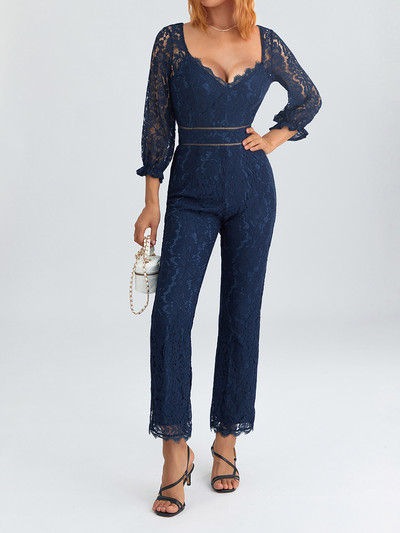 Novi elegantni ženski kombinezon širokih nogavica, jednobojni kombinezon s V izrezom i cvjetnim čipkama, odjeća za noćne klubove Ulična odjeća Vruće rasprodaje S-XL