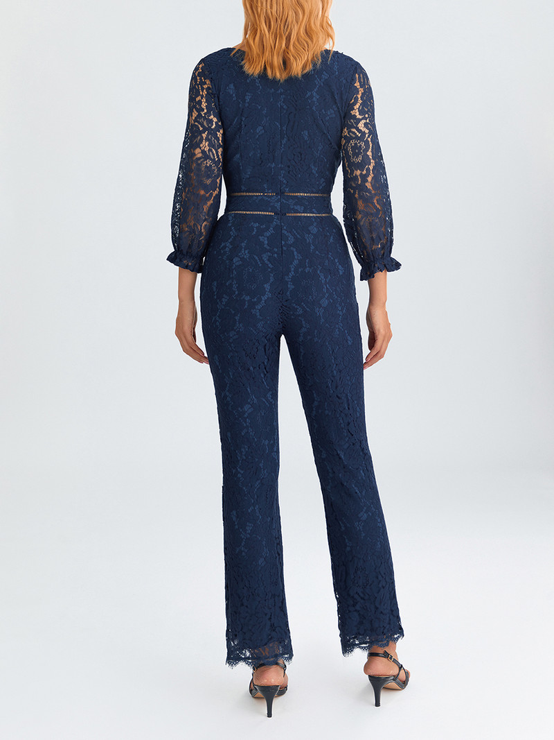 Novi elegantni ženski kombinezon širokih nogavica, jednobojni kombinezon s V izrezom i cvjetnim čipkama, odjeća za noćne klubove Ulična odjeća Vruće rasprodaje S-XL