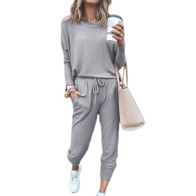 Proljetno-jesenska sportska odjeća 2023. Nova ženska ležerna široka majica s kapuljačom u čistim bojama, pulover s dugim rukavima i trenirkom, dvodijelni set