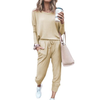 Proljetno-jesenska sportska odjeća 2023. Nova ženska ležerna široka majica s kapuljačom u čistim bojama, pulover s dugim rukavima i trenirkom, dvodijelni set