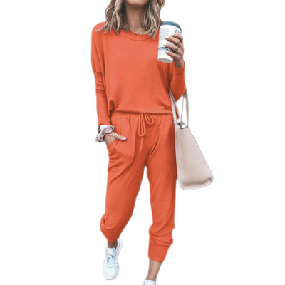 Proljetno-jesenska sportska odjeća 2023. Nova ženska ležerna široka majica s kapuljačom u čistim bojama, pulover s dugim rukavima i trenirkom, dvodijelni set