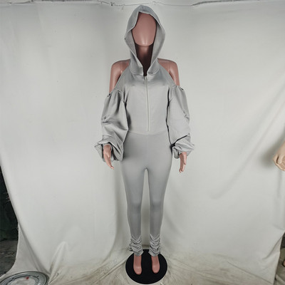 HAOYUAN Seksi hlače veće veličine Ženski kombinezoni Složene tajice Puf rukavi Jesenska odjeća Jednodijelna klupska odjeća bez leđa