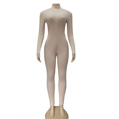 Rudeninis moterų seksualus kombinezonas Vienspalvis moterų kombinezonas Sporto salė Tvirtas sportinis kombinezonas ilgomis rankovėmis, vėžlys kaklelis, briaunotas liesas kombinezonas