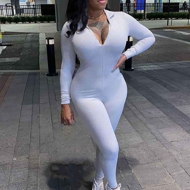 Rudeninis moterų seksualus kombinezonas Vienspalvis moterų kombinezonas Sporto salė Tvirtas sportinis kombinezonas ilgomis rankovėmis, vėžlys kaklelis, briaunotas liesas kombinezonas