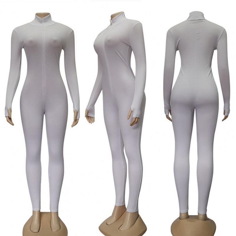 Rudeninis moterų seksualus kombinezonas Vienspalvis moterų kombinezonas Sporto salė Tvirtas sportinis kombinezonas ilgomis rankovėmis, vėžlys kaklelis, briaunotas liesas kombinezonas