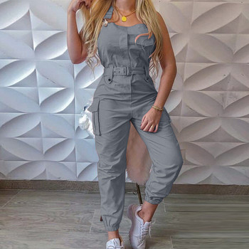 Γυναικείες φόρμες Casual Cargo Ζαρτιέρες Playsuit Αμάνικο O λαιμόκοψη Ολόσωμη φόρμα με ζώνη τσέπης Κομψό Streetwear Pencil παντελόνι