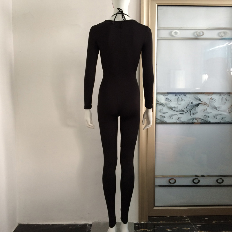 Dámsky overal s hlbokým výstrihom do V, sexy priliehavý overal s dlhým rukávom a šnurovaním