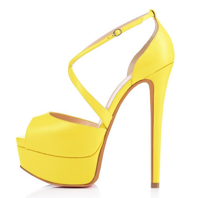 Pompe femei Sandale club de noapte Ultra Fashion Sexy 14 cm Tocuri super inalte Platforma din piele Sandale cu curele la glezna Pantofi de nunta rosii