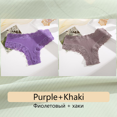 FINETOO 2PCS Žensko pamučno donje rublje Seksi čipkane gaćice s cvjetnim motivima niskog rasta Udobno donje rublje Erotsko bešavno donje rublje koje diše