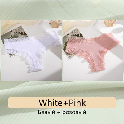 FINETOO 2PCS Žensko pamučno donje rublje Seksi čipkane gaćice s cvjetnim motivima niskog rasta Udobno donje rublje Erotsko bešavno donje rublje koje diše