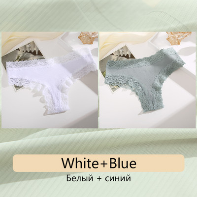 FINETOO 2PCS Žensko pamučno donje rublje Seksi čipkane gaćice s cvjetnim motivima niskog rasta Udobno donje rublje Erotsko bešavno donje rublje koje diše