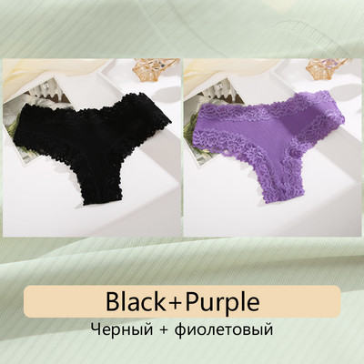 FINETOO 2PCS Žensko pamučno donje rublje Seksi čipkane gaćice s cvjetnim motivima niskog rasta Udobno donje rublje Erotsko bešavno donje rublje koje diše