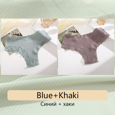 FINETOO 2PCS Žensko pamučno donje rublje Seksi čipkane gaćice s cvjetnim motivima niskog rasta Udobno donje rublje Erotsko bešavno donje rublje koje diše