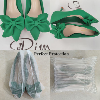 Rimocy Green Bowknot Pumps Women Slip-On Soft Pu Leather Heels Shoes Дамски секси дамски обувки с остри пръсти с тънък ток Парти обувки