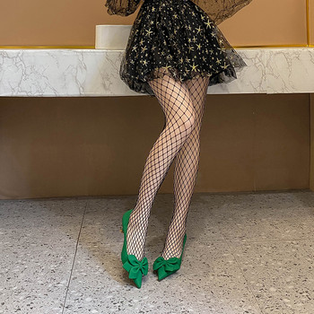 Rimocy Green Bowknot Pumps Women Slip-On Soft Pu Leather Heels Shoes Дамски секси дамски обувки с остри пръсти с тънък ток Парти обувки