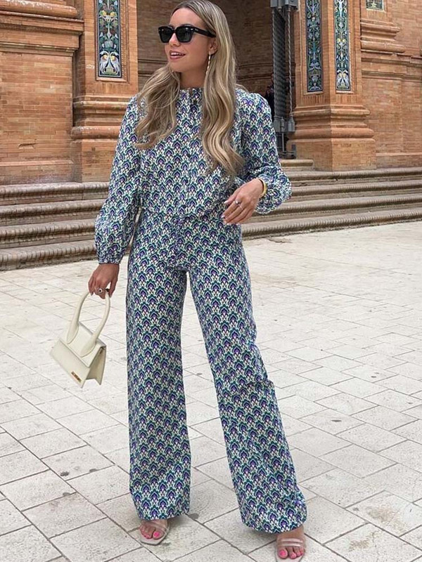 TRAF Ženski 2-dijelni kompleti hlača 2023. Nova modna majica s printom + ravne hlače Ležerni dvodijelni set, žensko odijelo