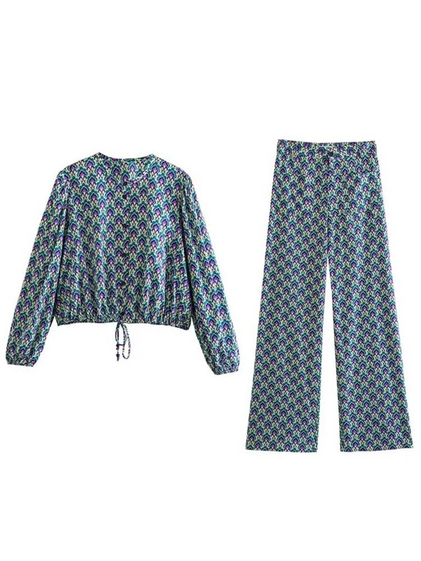 TRAF Ženski 2-dijelni kompleti hlača 2023. Nova modna majica s printom + ravne hlače Ležerni dvodijelni set, žensko odijelo