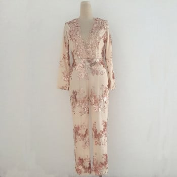 Sequin Jumpsuit Γυναικείες φόρμες με βαθύ V λαιμόκοψη Μακρυμάνικο Bodycon Ολόσωμες φόρμες Sexy mesh Patchwork Rompers γυναικείες φόρμες Glitter Club Party