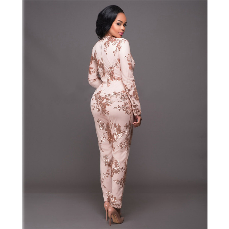 Kombinezon sa šljokicama Ženski kombinezoni s dubokim V izrezom i dugim rukavima Seksi kombinezoni s mrežastim patchworkom, ženske svjetlucave klupske kombinezone za zabave