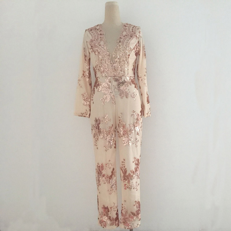 Kombinezon sa šljokicama Ženski kombinezoni s dubokim V izrezom i dugim rukavima Seksi kombinezoni s mrežastim patchworkom, ženske svjetlucave klupske kombinezone za zabave