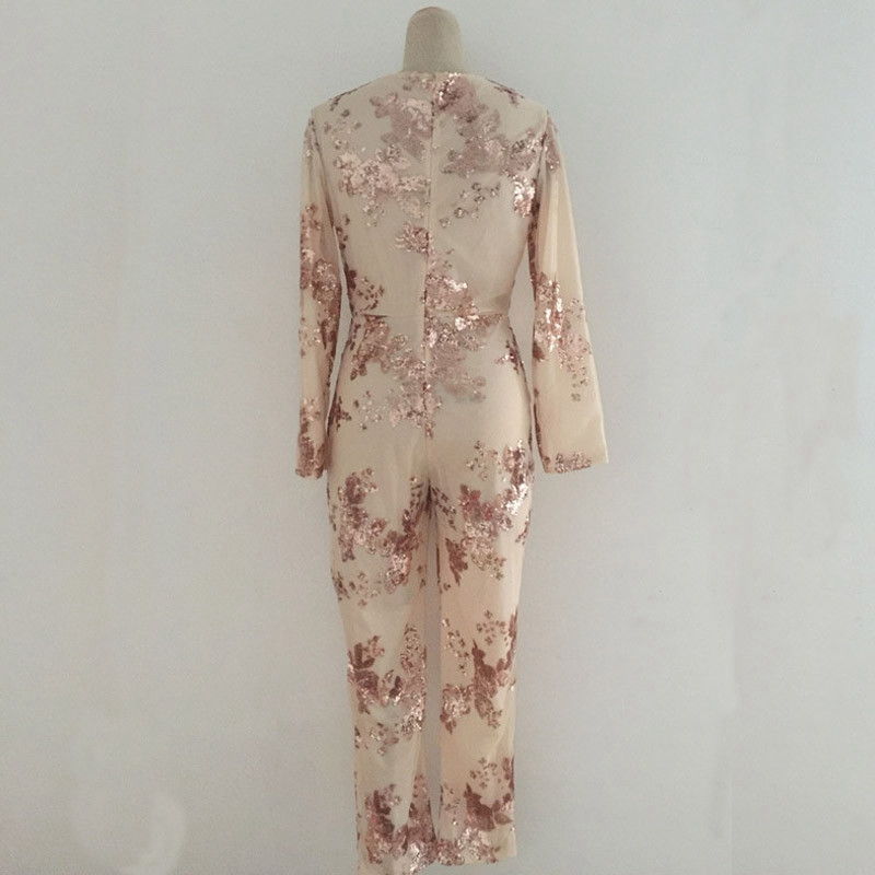 Kombinezon sa šljokicama Ženski kombinezoni s dubokim V izrezom i dugim rukavima Seksi kombinezoni s mrežastim patchworkom, ženske svjetlucave klupske kombinezone za zabave