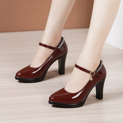 Lady Pumps smailus pirštas Office Lady Pumps sagties dirželio platforma Aukštakulniai moteriški batai Keturių sezonų lakiniai batai