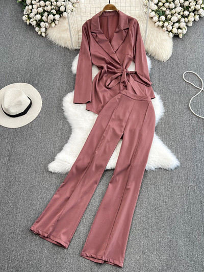 Elegantné dámske dvojdielne súpravy, voľné topy s dlhým rukávom a rozšírené nohavice, obleky, nové jesenné ležérne dámske outfity, tepláky