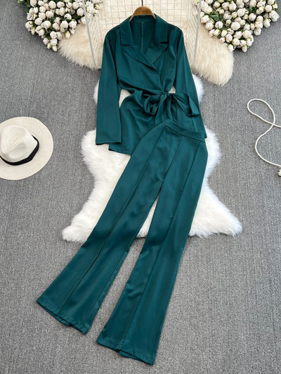 Elegantné dámske dvojdielne súpravy, voľné topy s dlhým rukávom a rozšírené nohavice, obleky, nové jesenné ležérne dámske outfity, tepláky