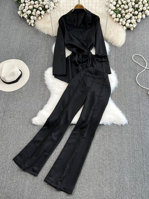 Elegantné dámske dvojdielne súpravy, voľné topy s dlhým rukávom a rozšírené nohavice, obleky, nové jesenné ležérne dámske outfity, tepláky