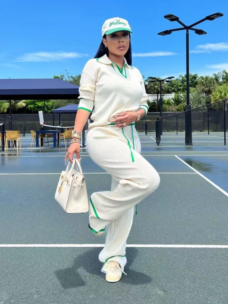 Módne ležérne pletené nohavice so širokými nohavicami z roku 2023, dvojdielna súprava, dámsky sveter s dlhým rukávom a klopou, top a nohavice, voľná tepláková súprava