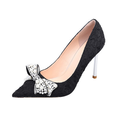 Rimocy Dámske sexy jehlové opätky, perlové svadobné topánky, tenké vysoké podpätky pre nevesty, biele lodičky, dámske topánky so špicatou špičkou, spoločenské topánky 2022