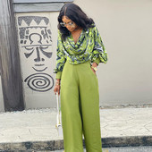 Set 2 piese cu imprimeu casual pentru femei, tinuta africana, 2 piese, cu volane, cu volane, cu croiala larga, cu pantaloni lati, costum pentru femei, pentru petrecere.