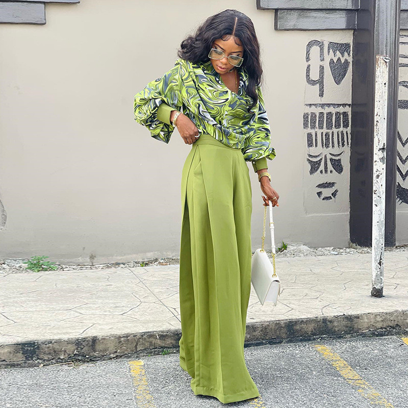 Dámska módna africká dvojdielna súprava s potlačou, voľný strih, topy a široké nohavice, oblek a dámska párty súprava