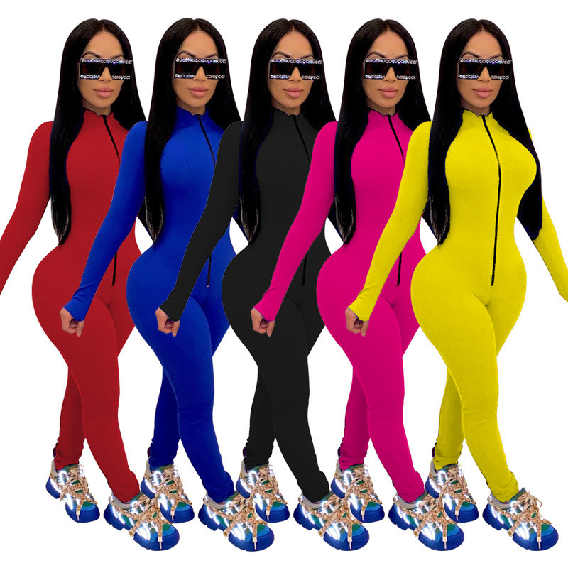 Seksi kombinezon s dolčevitom i patentnim zatvaračem Ženski kombinezon Ulična odjeća Tajice za fitnes dugih rukava Kombinezon uz tijelo Ženski kombinezon