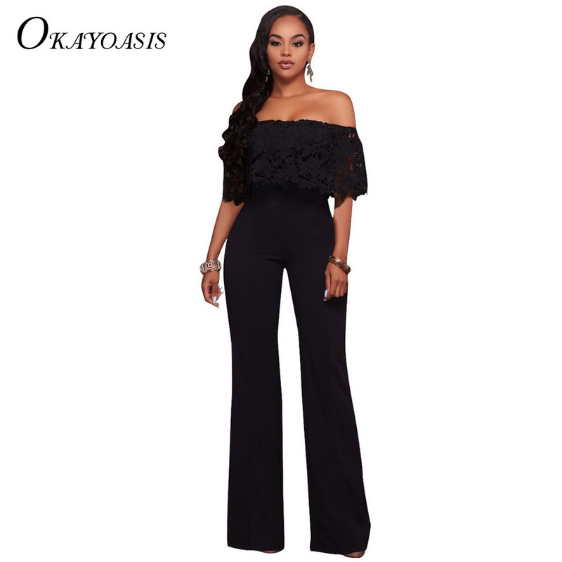 Nové dámske overaly s obväzom, sexy overal s odhalenými ramenami, jednofarebné overaly pre ženy, čipkované outfity, overal s bodkami