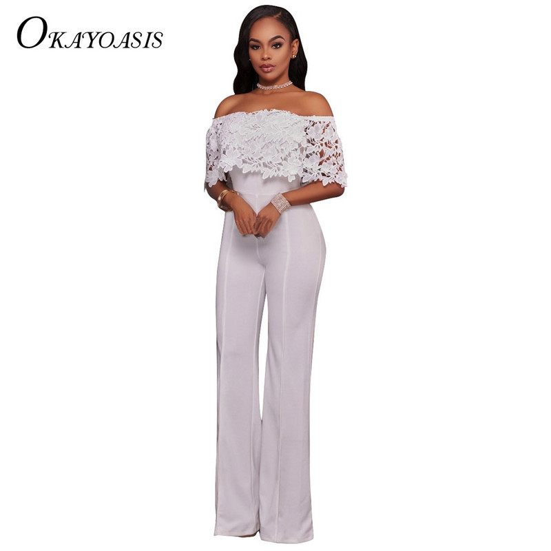Nové dámske overaly s obväzom, sexy overal s odhalenými ramenami, jednofarebné overaly pre ženy, čipkované outfity, overal s bodkami