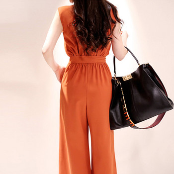 Καλοκαιρινή μασίφ χαλαρή ίσια φόρμα Rompers Casual φόρμες με λουράκι Playsuit Plus Size Γυναικείες σέξι αμάνικα πορτοκαλί φόρμες