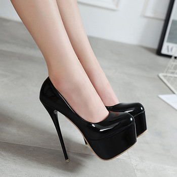 Лачени кожени обувки на супер високи токчета за жени 2023 г. Нови черни помпи на платформа Дамски секси обувки на токчета за нощен клуб Парти обувки