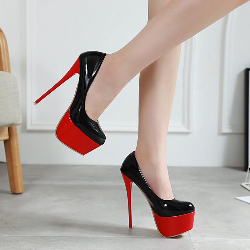 Lakirane kožne cipele na super visoke pete za žene Nove crne cipele s platformom 2023. Ženske seksi cipele za noćne klubove s potpeticom