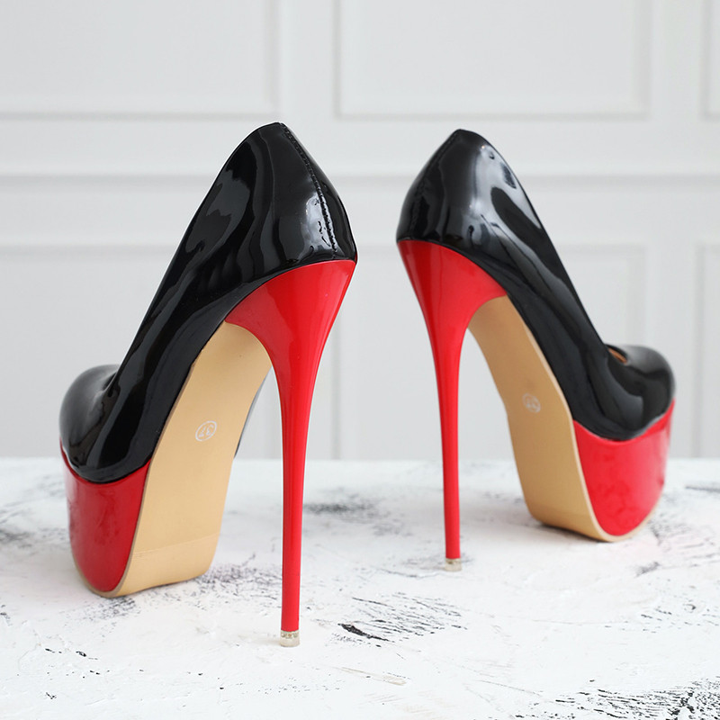 Lakirane kožne cipele na super visoke pete za žene Nove crne cipele s platformom 2023. Ženske seksi cipele za noćne klubove s potpeticom