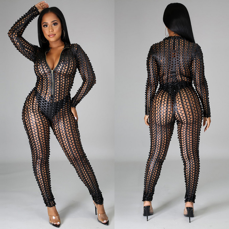 Ženski seksi kombinezon Klubska odjeća Duboki V izrez Proziran egzotičan prozirni kombinezon Tanka odjeća za noćni klub Večernja zabava Rođendan slavnih