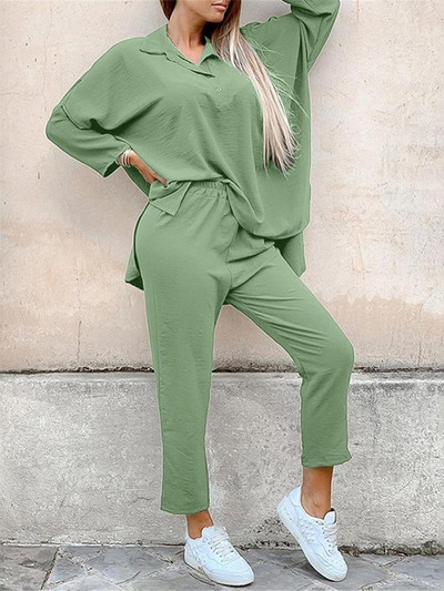 Celmia ležérne jednofarebné 2-dielne zladené súpravy dámskych topov s dlhým rukávom a dlhých nohavíc s elastickým pásom, sviatočné jesenné nohavicové kostýmy