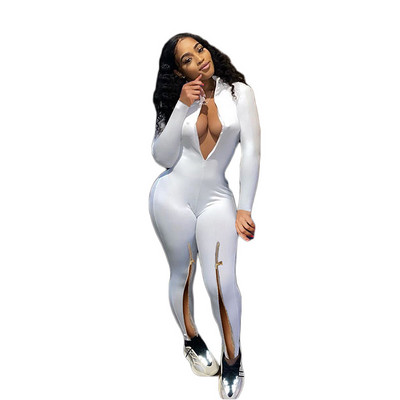 HAOYUAN Sexy Bodycon Salopetă Body cu mânecă lungă Îmbrăcăminte de modă pentru femei pentru toamnă Streetwear Side Split One Piece Club Outfits