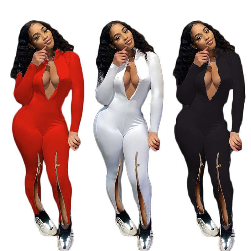 HAOYUAN Sexy Bodycon Salopetă Body cu mânecă lungă Îmbrăcăminte de modă pentru femei pentru toamnă Streetwear Side Split One Piece Club Outfits