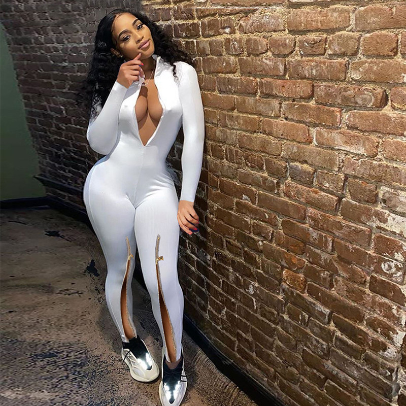 HAOYUAN Sexy Bodycon Salopetă Body cu mânecă lungă Îmbrăcăminte de modă pentru femei pentru toamnă Streetwear Side Split One Piece Club Outfits