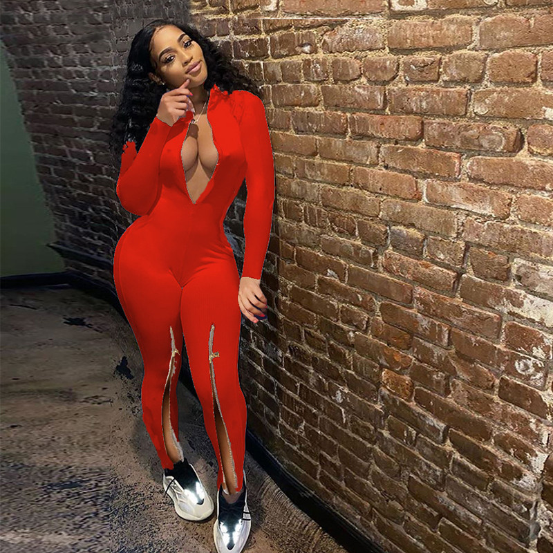 HAOYUAN Sexy Bodycon Salopetă Body cu mânecă lungă Îmbrăcăminte de modă pentru femei pentru toamnă Streetwear Side Split One Piece Club Outfits