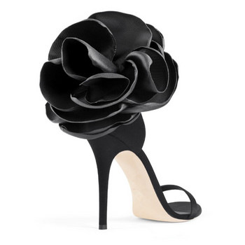Дамски сандали 2023 Дамски обувки на висок ток Копринени сатенени парти обувки с катарами Римски цветя Сандали с кръгли пръсти Летни обувки за жени