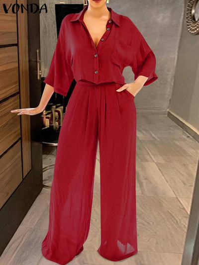 Proljetni kompleti hlača 2023. Ženske ležerne majice s 3/4 rukavima visokog struka, labava odijela s hlačama širokih nogavica Modni kompleti koji se podudaraju za zabave, oversize