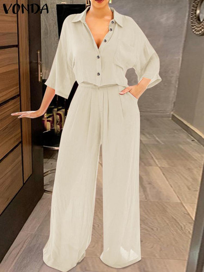 Proljetni kompleti hlača 2023. Ženske ležerne majice s 3/4 rukavima visokog struka, labava odijela s hlačama širokih nogavica Modni kompleti koji se podudaraju za zabave, oversize