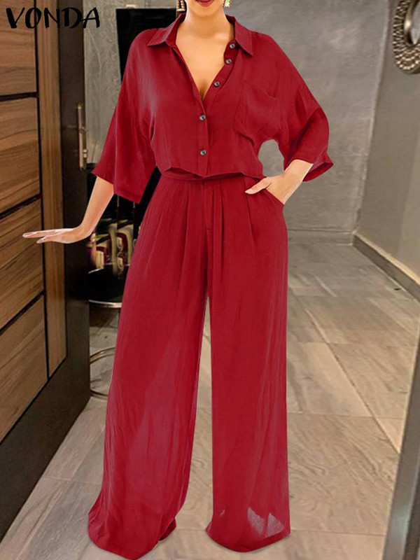 Proljetni kompleti hlača 2023. Ženske ležerne majice s 3/4 rukavima visokog struka, labava odijela s hlačama širokih nogavica Modni kompleti koji se podudaraju za zabave, oversize